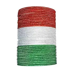 Tri-Color Shiny Glitter Bangles – Pack of 36 (3 Dozen) for Women & Girls Ideal for Independence Day, Republic Day, weddings (2.8)