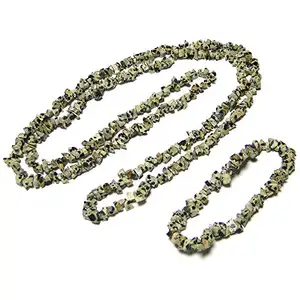 Nature's Crest Dalmatian Jasper Natural Stone Tumbled Chip Necklace 32" & Bracelet Set Gemstone for Vastu Healing Mediation Reiki & Pooja