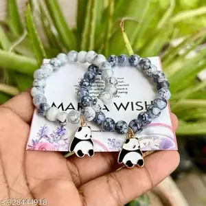 Fashion Lobby Classic Black And White Beads With Charms Bracelet Set of 2