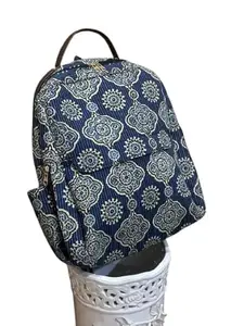 Canvas Floral Printed Classical Basic Travel Bag with Side pocket | For School Water Resistant Bookbag Adjustable Straps Backpack laptop Backpack Small (Blue)