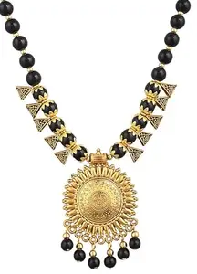 Black Oxidised Golden Round Sun Design Necklace for Women – Traditional Indian Jewelry