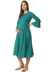 DUMMY SHAPE Maternity Feeding Kurti for Women | Cotton Blend Anarkali Dress with Nursing Zip for Pre & Post Pregnancy (DSCF-275-XL,Green)