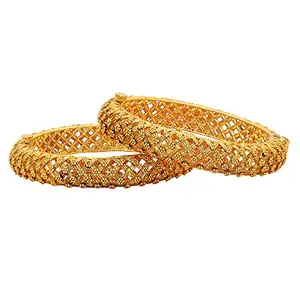 Adwitiya Collection 24k Gold Plated Golden Beads Studded Royal Antique Bangles (2.8)