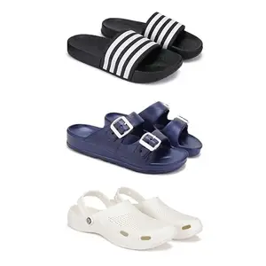 Lightweight,Classic SliderSandals with Clogs for Men-Combo(3)-3024-3116-3147-9 White-3120