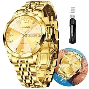OLEVS Original Men's Diamond Watch Analog Quartz Stainless Steel Calendar Business Dress Watch with Luminous Waterproof Casual Wristwatch