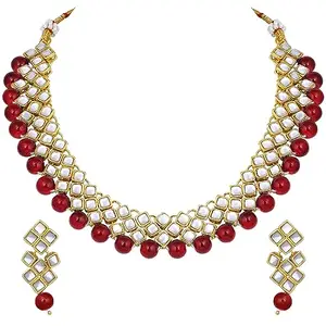 Peora Gold Plated Indian Ethnic Kundan Pearl Fancy Bridal Traditional Choker Necklace Jewellery Set with Earrings for Women