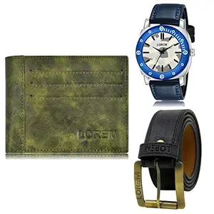 LOREM LOREM Mens Combo of Watch with Artificial Leather Wallet & Belt FZ-LR54-WL17-BL01