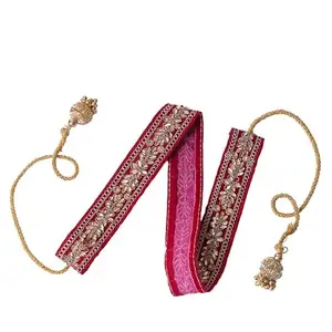 Handicrafted Belt for Women | Dark Pink belt with golden tassles | Wear with suits, kurtis and Indo-Western dresses(50)