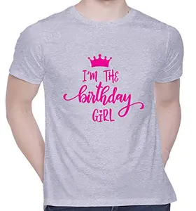 CreativiT Graphic Printed T-Shirt for Unisex I am The Birthday Girl Tshirt | Casual Half Sleeve Round Neck T-Shirt | 100% Cotton | D00443-174_Grey_Large