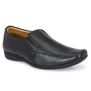 JON MARKER Men Leather Formal Black Moccasin Shoes For Men Stylish Leather Dress Oxfords With Lace-Up Closure, Comfortable Footbed, & Timeless Design For Office &Formal Events Black Colour