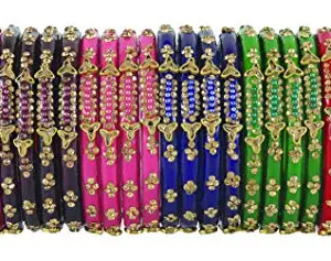 NMII Glass with Zircon Gemstone and Beads Multicolour Kada Set For Women and Girls, (C2-2.6 Inches), Pack Of 24 Kada Set