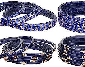 AFAST Combo Of Party & Wedding Colorful Glass Bangle/Kada, Pack Of 24, Blue,Blue