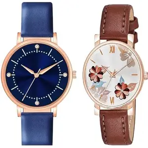 Best Quality Ethnic Embossed Designer Shine Round Dial with Slim Fit Leather Belt Women Analog Watches for Girls(SR-403) AT-4031(Pack of-2)