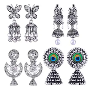 MEENAZ Earrings for women fashion jhumka oxidised Silver Earrings for women Combo chandbali pearl stylish Butterfly jhumkas traditional Jhumki Peacock Earrings For girls South Temple Ear Rings -M468