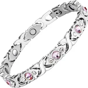Royaleclassic Stainless Steel Magnetic Therapy Health Bracelet for Womens & Girls (Silver)
