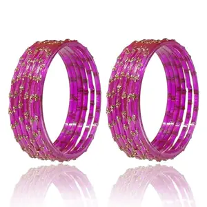 Beaded Glass Bangle Set, Handmade Bangles, for Women's, 12 Pieces (Pink, 2.8)