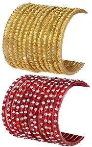 Colorful Glass Bangles/Kada Set Combo Ornamented with Colourful Chips & Beads_Bridal1507 (AkBang2-ALZ1.c_bang)