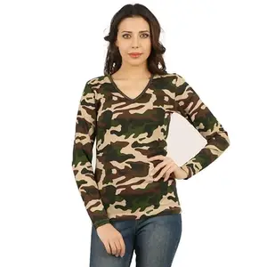Clifton Women Army V-Neck Full Sleeve T-Shirt-Saffarie-XL
