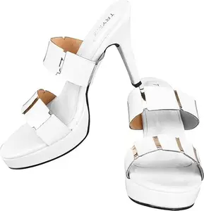 TRYME Women and Girls Casual Comfortable Stiletto Heels fashionable Trendy Fancy Pencil Heel Sandals(White)
