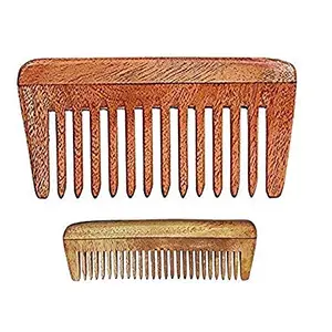 AATIRA Combo Of 2 Regular Comb And Small Pocket Comb Wooden Comb Wide Tooth Comb For Men And Women