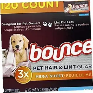 Bounce Pet Hair and Lint Guard Megа Dryer Sheets for Laundry, Fabric Sоftеner with 3X Pet Hair Fighters, Fresh Scent, 120 Count, White 2 Pack (120 Count)