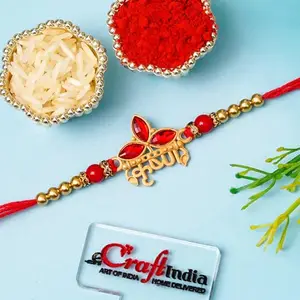 eCraftIndia Krishna Kundan Beads Designer Rakhi for Brother | Raksha Bandhan Rakhi for Bhai Bhaiya | Roli Chawal Pack