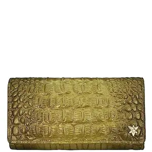 Anuschka Women’s Hand-Painted Genuine Leather RFID Blocking Three Fold Wallet - Croc Embossed Desert Gold