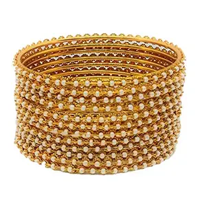 Sai Designer Gold Plated Traditional Handcrafted & Fancy Beautiful Moti Pearl Crystal Work Jewellery Bangle Bracelet Set for Women and Girls (Pack of 12 Bangles)