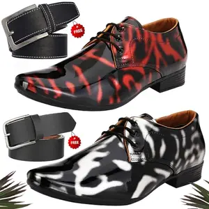 Aadab Trendy Formal Shoes/Party Shoes/ 2 Shoes Combo with Free 2 Belt for Men and Boys (BAZAAR9897_PV-LNG-101) Multicolor