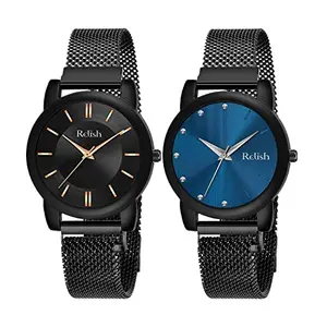 Relish Combo of 2 Black Magnetic Mesh Strap Watch Analogue Watch for Girls & Women(Pack of 2 Watches) RE-L2111COM