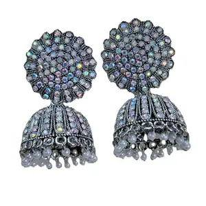 Women's Fancy & Trending Metal Studded Lightweight Earrings | Light Weight Traditional Earring for Women and Girl's | (Balck-Beaded-Earrings)
