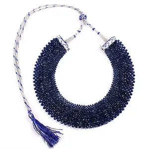 Ratnagarbha Blue Sapphire Traditional Necklace, Blue Sapphire Ethnic Choker, Blue Colour Beaded Choker, Royal Blue Choker, Blue Color Jewelry, Blue Sapphire Necklace, Choker Necklace for Women