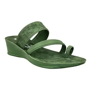 Aeroblu Olive Synthetic Casual Flexible Thong Strap Lightweight Open Toe Dotted Design Flat Slipper For Women (AEOT3N-OLIVE-35)