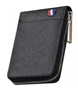 Kesariya Fashion 9 Slot Vertical Genuine Pu Leather Credit Debit Business Card Holder Wallet Protector with Zipper Case Money Coin Purse for Men, Women, Festive Gifting (Black)