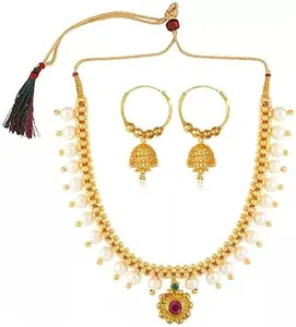 Heer Collection Traditional Wedding Maharashtrian Kolhapuri Thushi (Choker) Necklace Set Jewellery for Women and Girls (Combo Thushi 804 - Tops 2001)