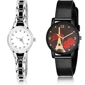 NEUTRON Wrist Analog White and Black Color Dial Women Watch - G594-G525 (Pack of 2)