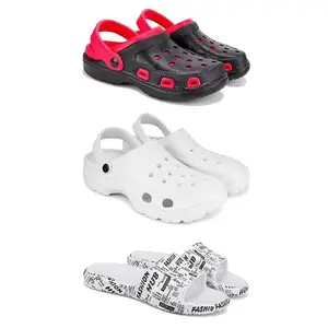 DRACKFOOT-Lightweight Classic Clogs || Sandals with Slider Adjustable Back Strap for Men-Combo(3)-3017-3122-3104-9 White