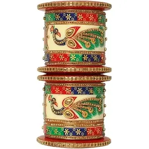 Royal Fashion Trend bangles for women multicolour Rajasthani Seep Cubic Zirconia & Acrylic Bridal Chura kundan Lac Bangles for Women and girls (Traditional, 2.8)