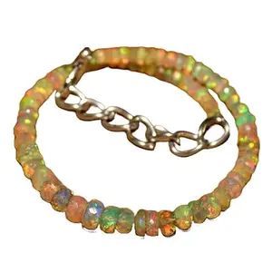 Lady Works Unisex Bracelet Ethiopian Opal 3-4mm Rondelle Shape Faceted Cut Gemstone Beads 7 Inch Adjustable Silver Plated Clasp Bracelet| Lcbr_02694