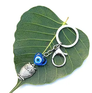 Evil Eye Keychain protect negative energy buri nazar heart shape in glass beads with tassel for Car Good Luck beads Protection men & women (Sky blue)