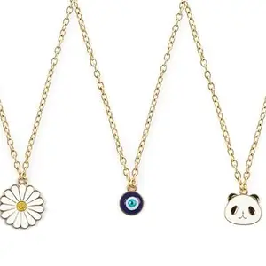 EnlightenMani White Daisy, Evil eye & Panda ~ Pack of 3 Necklaces