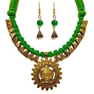 FashionsVilla Artificial alloy Oxidised Jewellery Set for women & girls (Gold, Green), Necklace and earrings combo