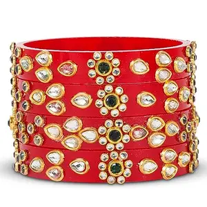 BRIDAL GARNISH BRIDA GARNISH Plastic Round Silver Stone Bangles with Gold Beads Stunning Plastic Base Jewelry for Elegant Occasions (Red, 2.4)