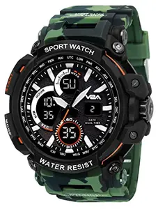 V2A Resin Camo Green Outdoor Sport Shockproof Led Analogue And Digital Waterproof Chronograph Watch For Men (Camo-Green-1), Black Dial, Multi-Color Band