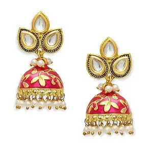 fabula OOMPHelicious Jewellery Rani Pink Meenakari Jhumka Earrings with Kundan & Pearls For Women & Girls Stylish Latest (EHC191_CC1)