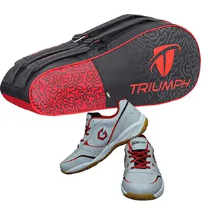 Gowin Badminton Shoe Smash Grey Size-11 with Triumph Badminton Bag 303 Black/Red