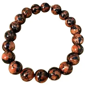 RRJEWELZ Unisex Bracelet 10mm Natural Gemstone Goldstone Round shape Smooth cut beads 7 inch stretchable bracelet for men & women. | STBR_02664