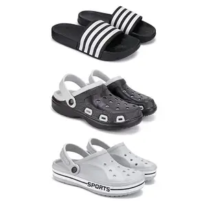 WINGSCRAFT Lightweight Classic Slider || Sandals with Clogs for Men-Combo(3)-3024-3018-3067-7 Grey-8481