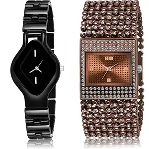 NIKOLA Traditional Analog Black and Brown Color Dial Women Watch - G654-GL289 (Pack of 2)