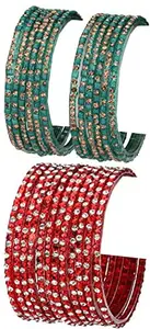 Colorful Glass Bangle/Kada Set Combo Ornamented With Colourful Chips & Beads_G939 (AkBang2-AIZ1.c_bang)